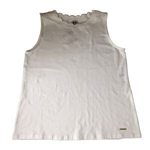 Anne Klein Women’s Scalloped Neck Tank Bright White Size Large NWT